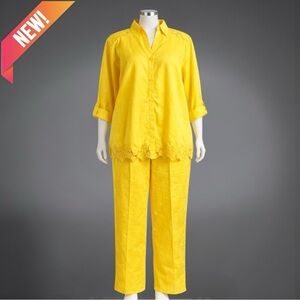 Especially Yours Signature Embroidered Linen 2-Piece Pant Set